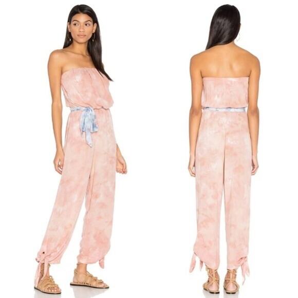 Free People Just Float Pink Tie Dye Strapless Cozy Relaxed Jumpsuit Small - Picture 15 of 15